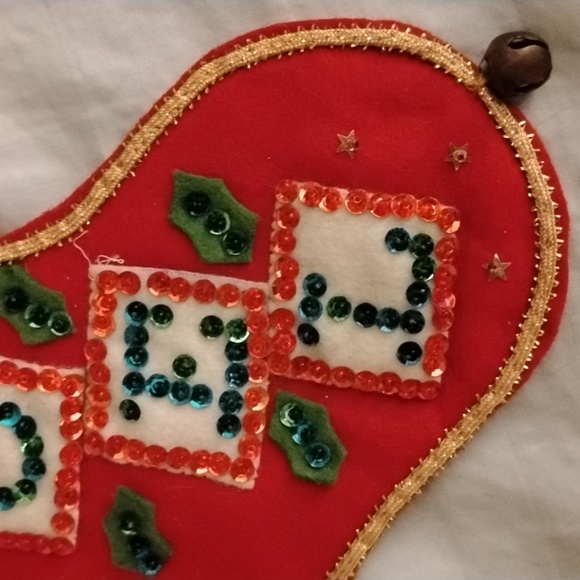 Nostalgic Vintage Antique Handmade Snowman Christmas Stocking With Sequins - Picture 4 of 6